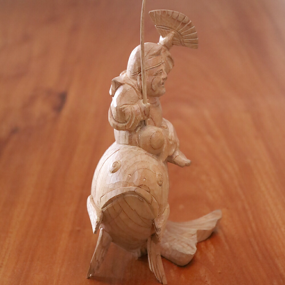 総高27cm】恵比寿様 木彫り 福の神 縁起物仕様：無垢 / 素材：けやき古