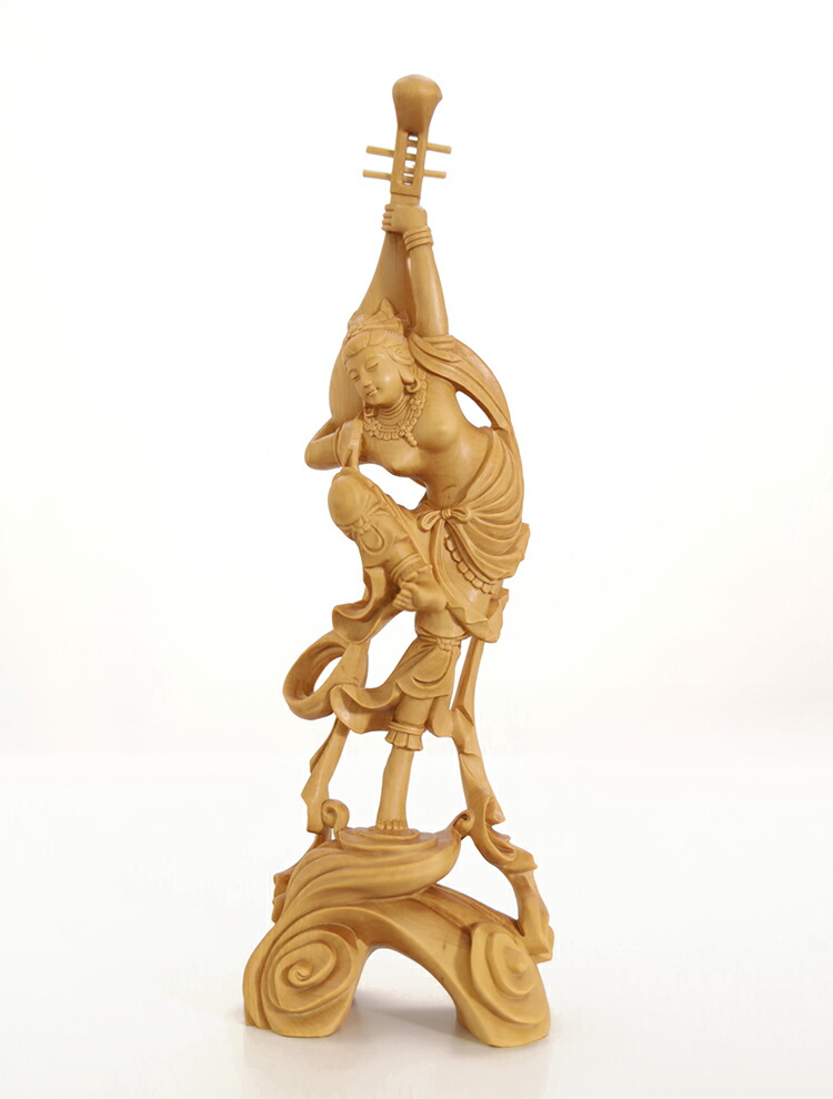 江戸末期一刀彫り高浮彫『天女飛天図』 木造彩漆金箔 木彫欄間飾り置物