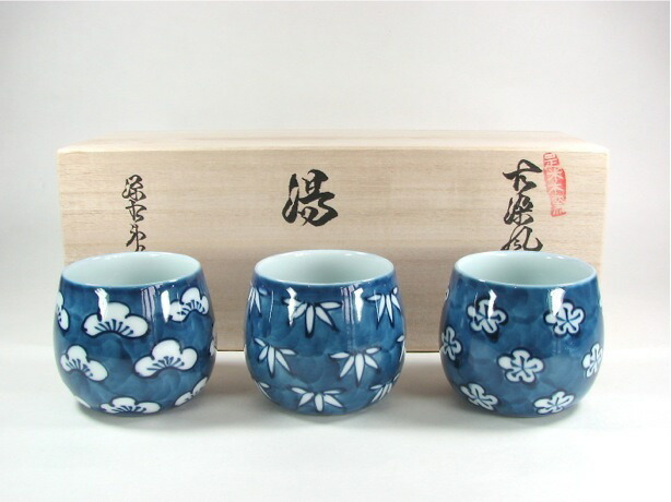 時代 京焼 栄山作 染付馬紋湯呑み7点 煎茶器 送料込み