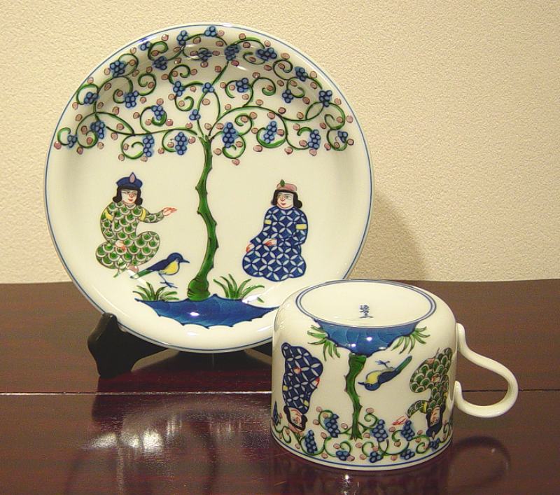 楽天市場】【有田焼】【源右衛門窯】 染錦ミナイ手樹下美人 碗皿