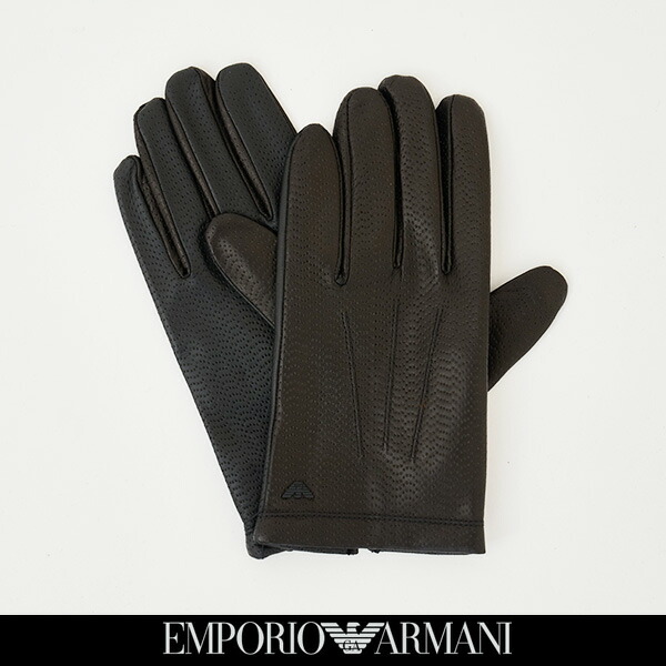 新品 エンポリオアルマーニ ブラック レザー 羊革 手袋 EMPORIO ARMANI