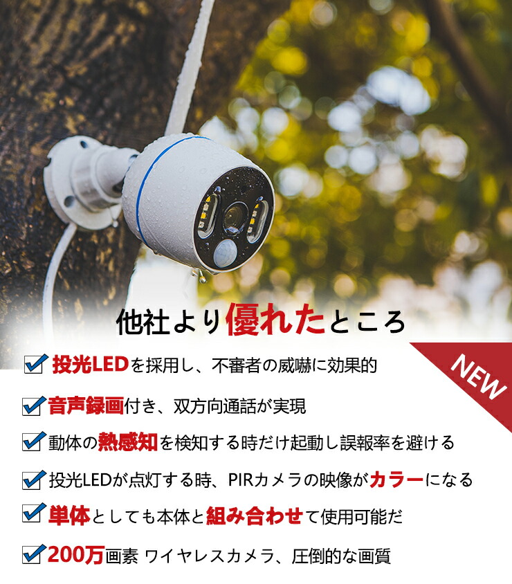 YESKAMO 防犯カメラ 投光ライト付 PIR警報カメラ ワイヤレス YESKAMO