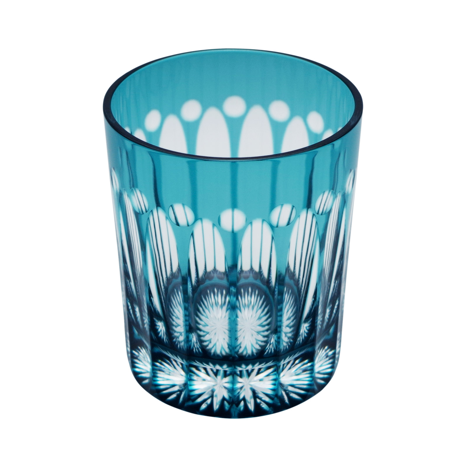 イタリア製 クリスタル ガラス アンティーク 脚付 24金 切子 ブルー