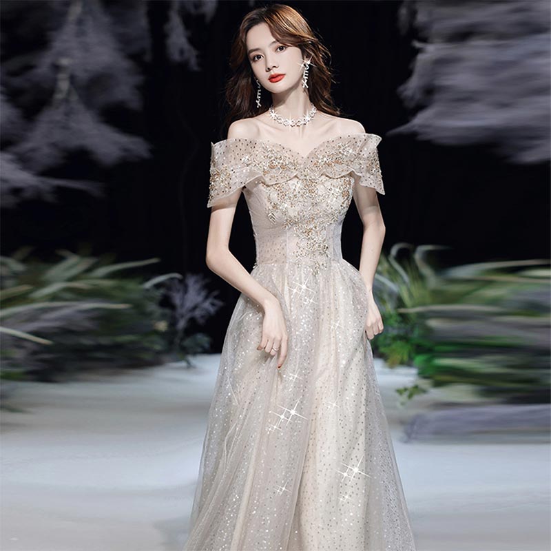 楽天市場】イブニングドレス オフショルダー シャンパン色