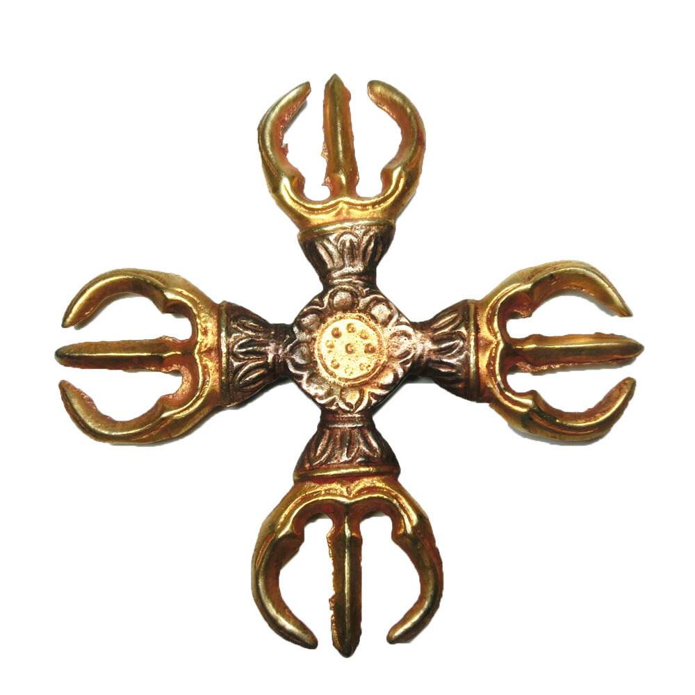 密教法具 カツマ 羯磨 銅製 （ チベット 十字バジュラ 十字五鈷杵 十字