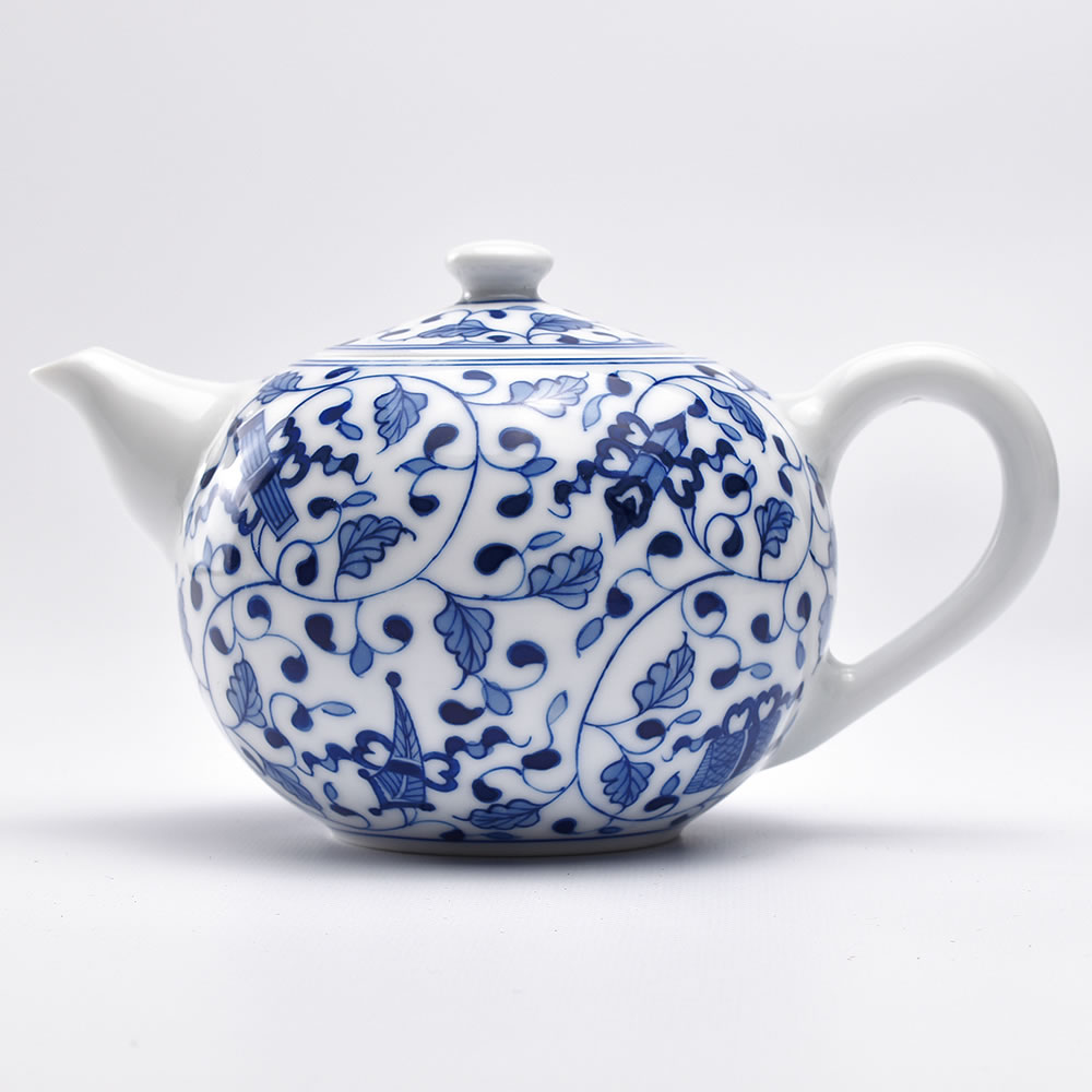 青花双喜懺纏枝蓮茶壺 茶道具 香道具 装飾品 工芸品 美術品 置物 青花