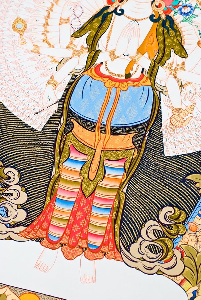 40年前のアンティーク 仏画 仏絵 手書 タンカ 十一面千手 40年前の