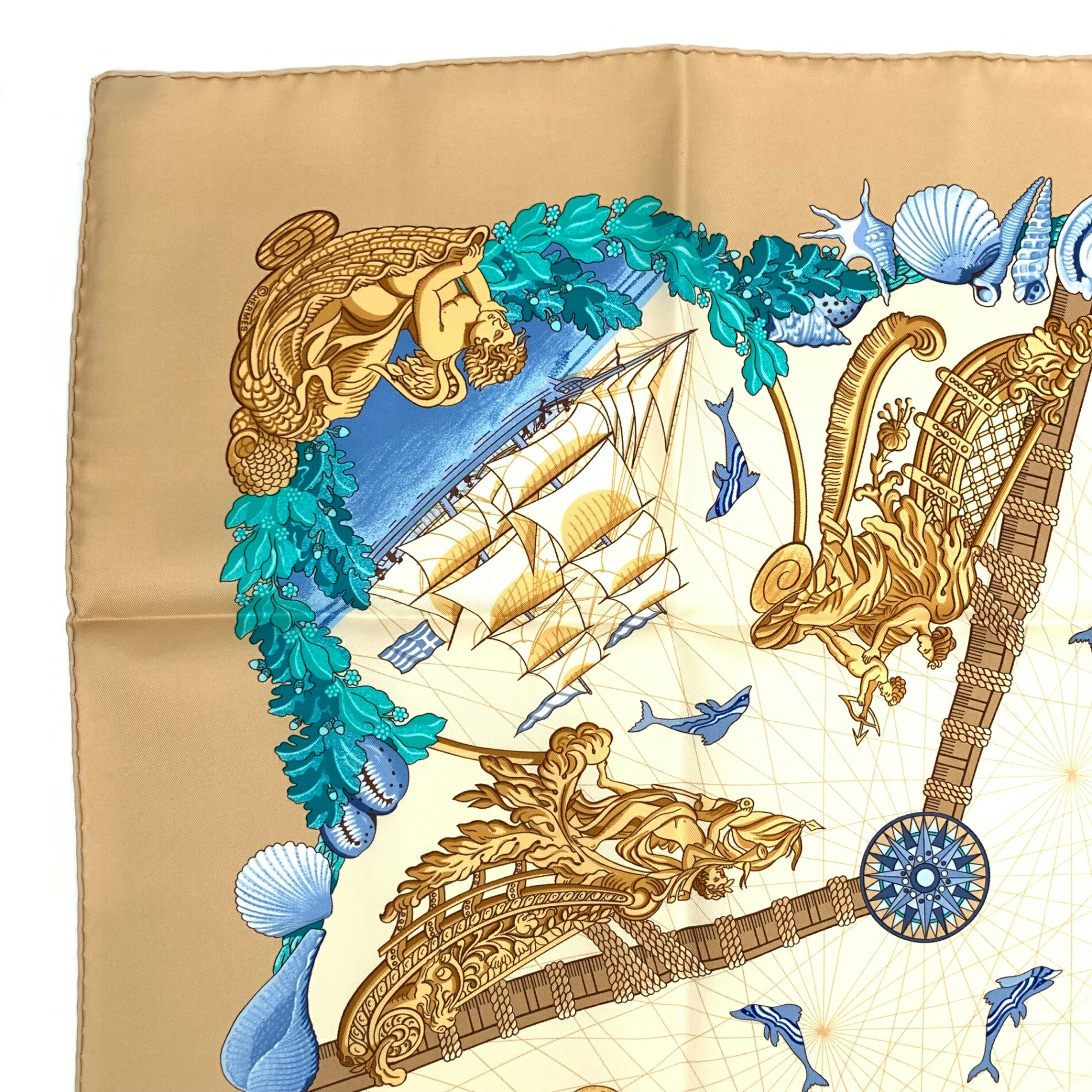 楽天市場】極美品 HERMES エルメス カレ90 MTGPSOA 帆船 スカーフ