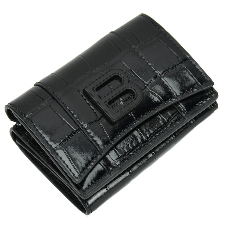 バレンシアガ 三つ折財布 アワーグラスミニウォレット Bロゴ クロコ