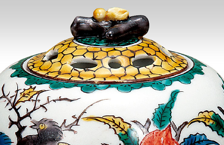 1213 九谷焼 花鳥風景文 香炉 古九谷 時代物 【公式通販】