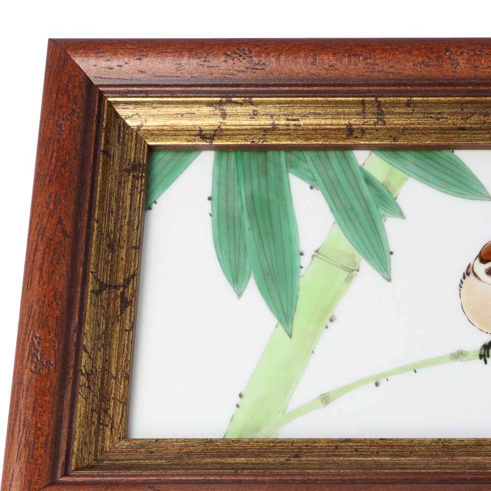 九谷焼 名人 龍仙 竹林 陶板 額装 九谷焼 名人 龍仙 竹林 陶板 額装