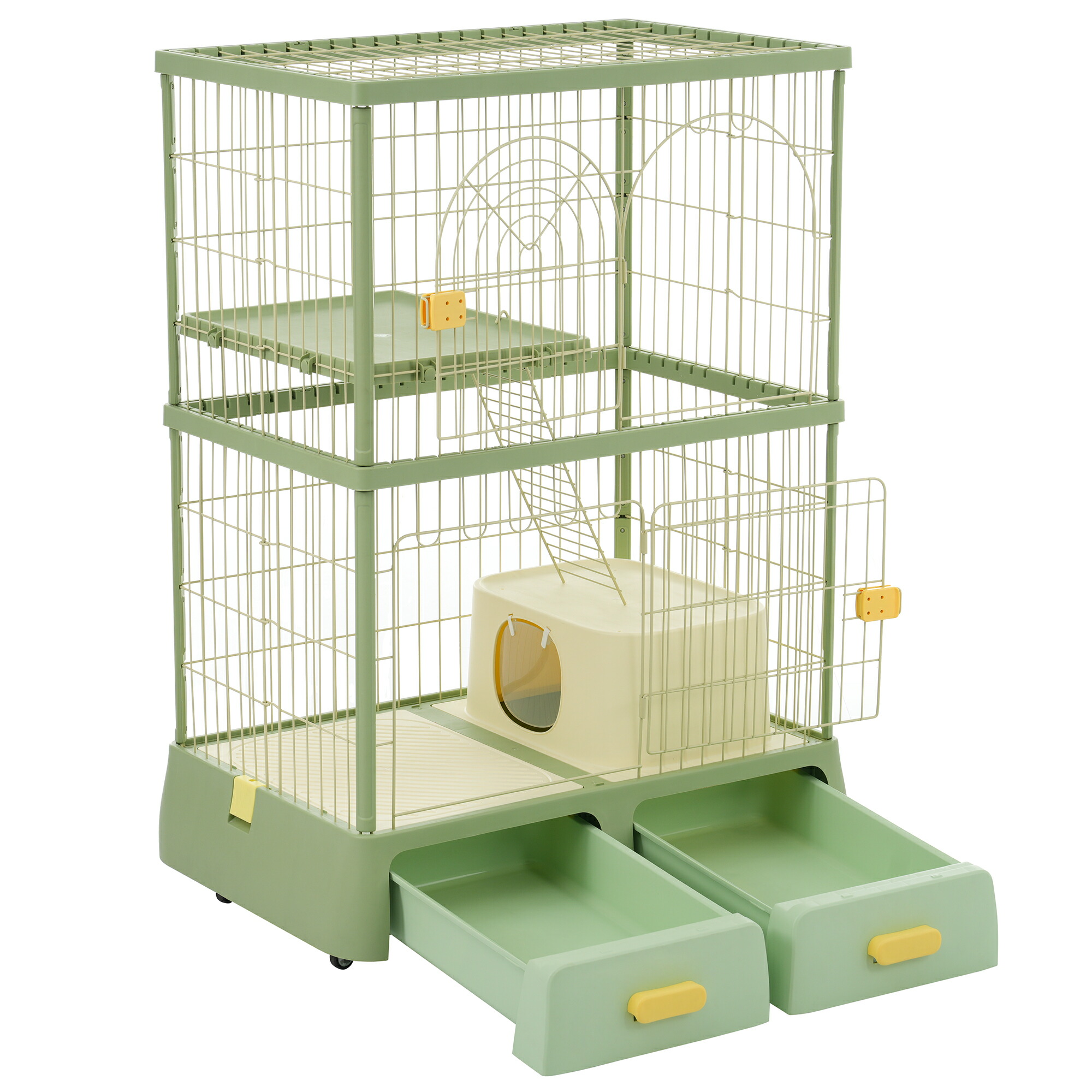 楽天市場】新作【イエロー】猫 ケージ キャットケージ 猫トイレ付