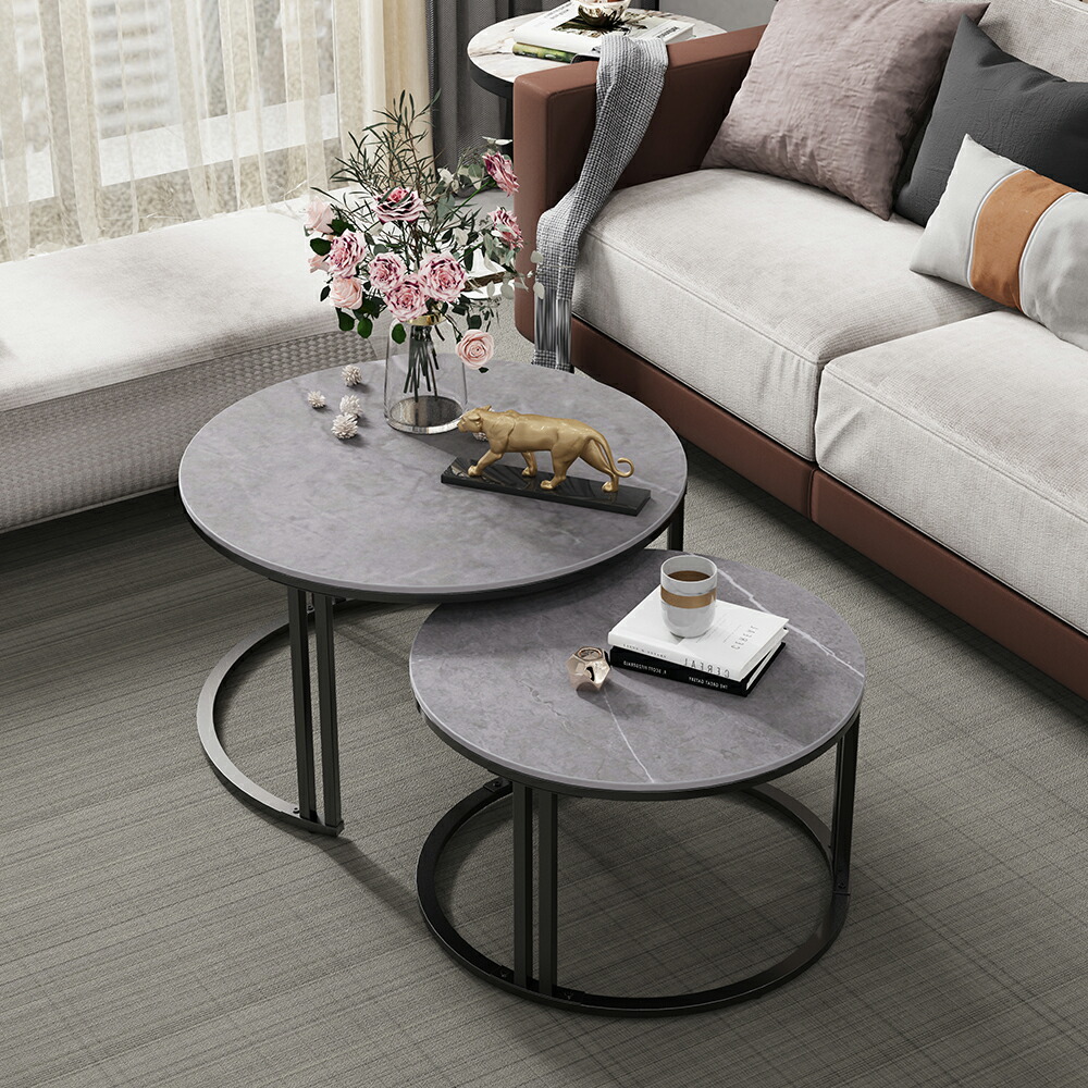 楽天市場】【2個セット】UNHO ネストテーブル 丸 大理石 ローテーブル