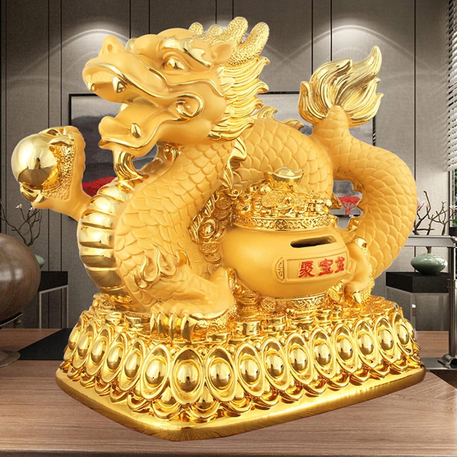 楽天市場】風水 龍 置物 金龍 昇運金龍 5本爪 珠戯れ龍 貯金箱 開運