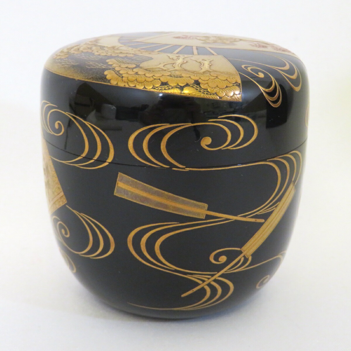 茶道具蒔絵師一瓢斎作黒塗棗共布共箱V7697