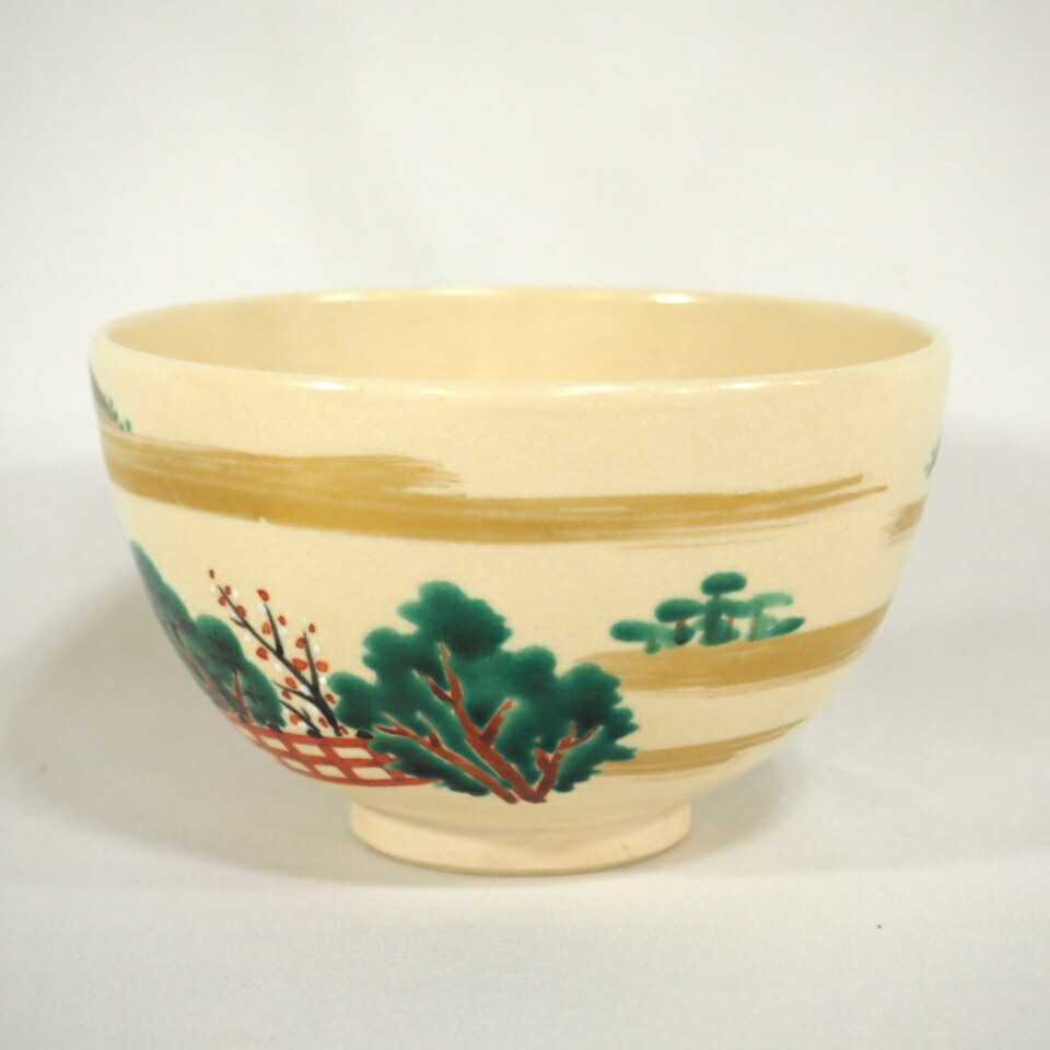 暁窯 岡田暁山 作 色絵鵲橋絵 抹茶碗 茶道具 茶碗 共箱 栞 新品 未使用