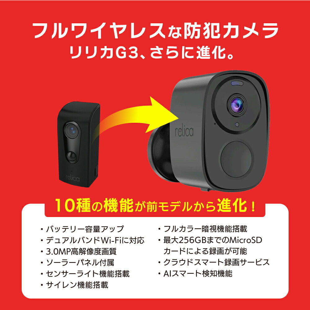 新品・未使用］防犯カメラ relica G3 ソーラー充電、wi-fi通信 relica