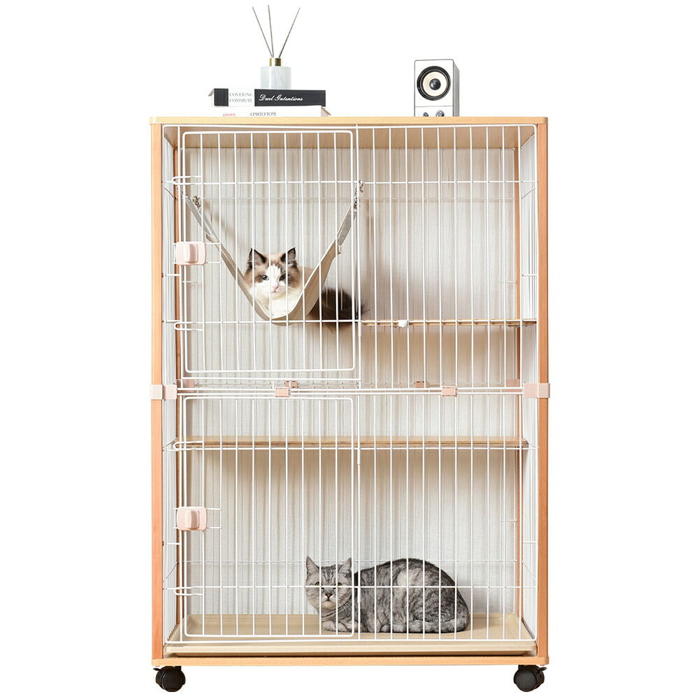 キャットケージ ハンモック付き 2段 木製