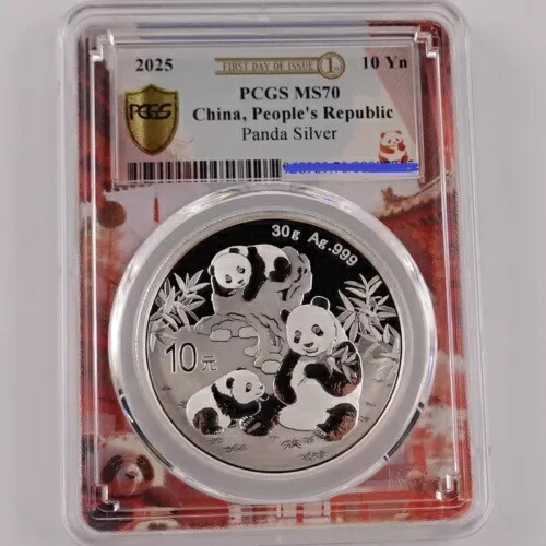 楽天市場】中国パンダ銀貨 2025 ホットポットラベル PCGS MS 70 FDI、3
