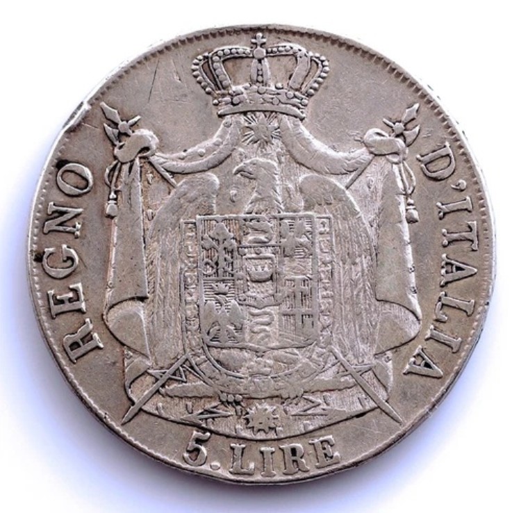 招*@様 1810年イタリア 5リラ 銀貨 皇帝ナポレオン 招*@様 1810年