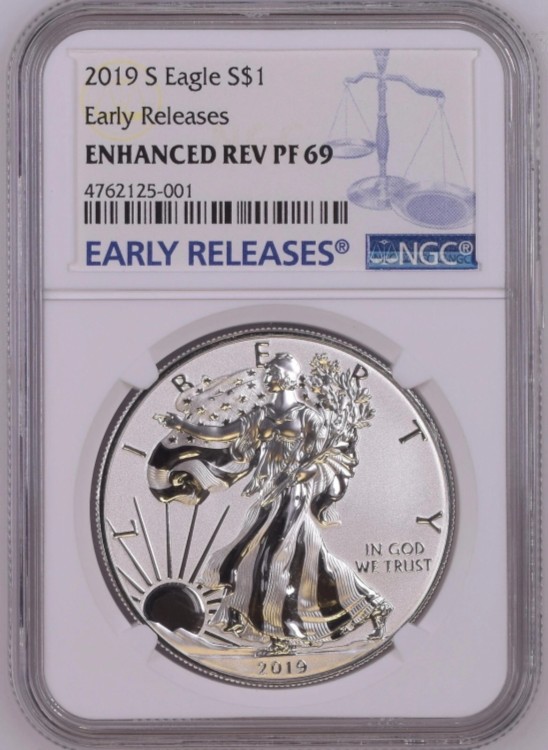 2019 S エンハンスドリバースプルーフ PF69 ER アメリカンシルバー