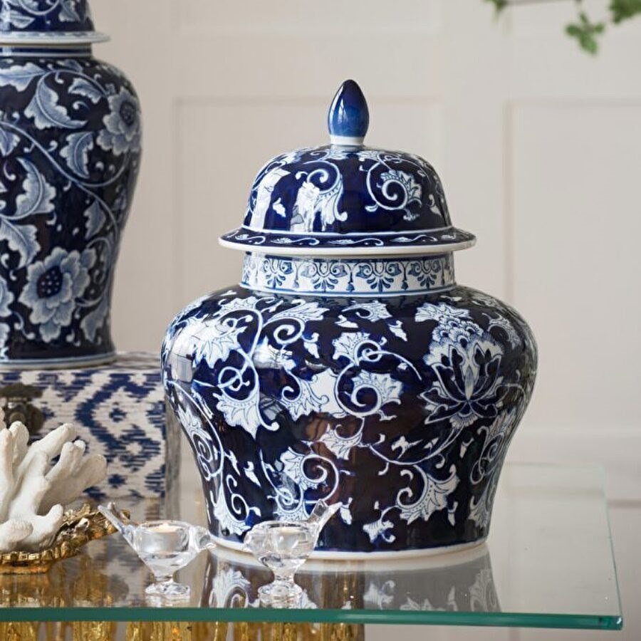 シノワズリ ビンテージ 染付 鱼藻紋飾り大壷 花瓶 甕 シノワズリ