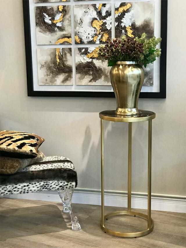 アンティーク 真鍮製 ヴィンテージ 大理石 サイドテーブル 花台