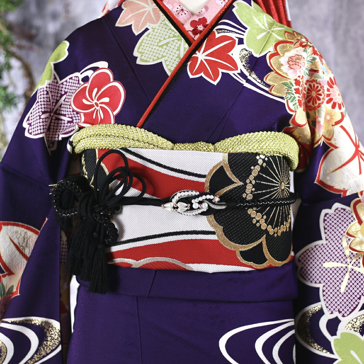 振袖フルセット 美品 パープル系 ロマンチックな古典柄 丈160 裄66.5