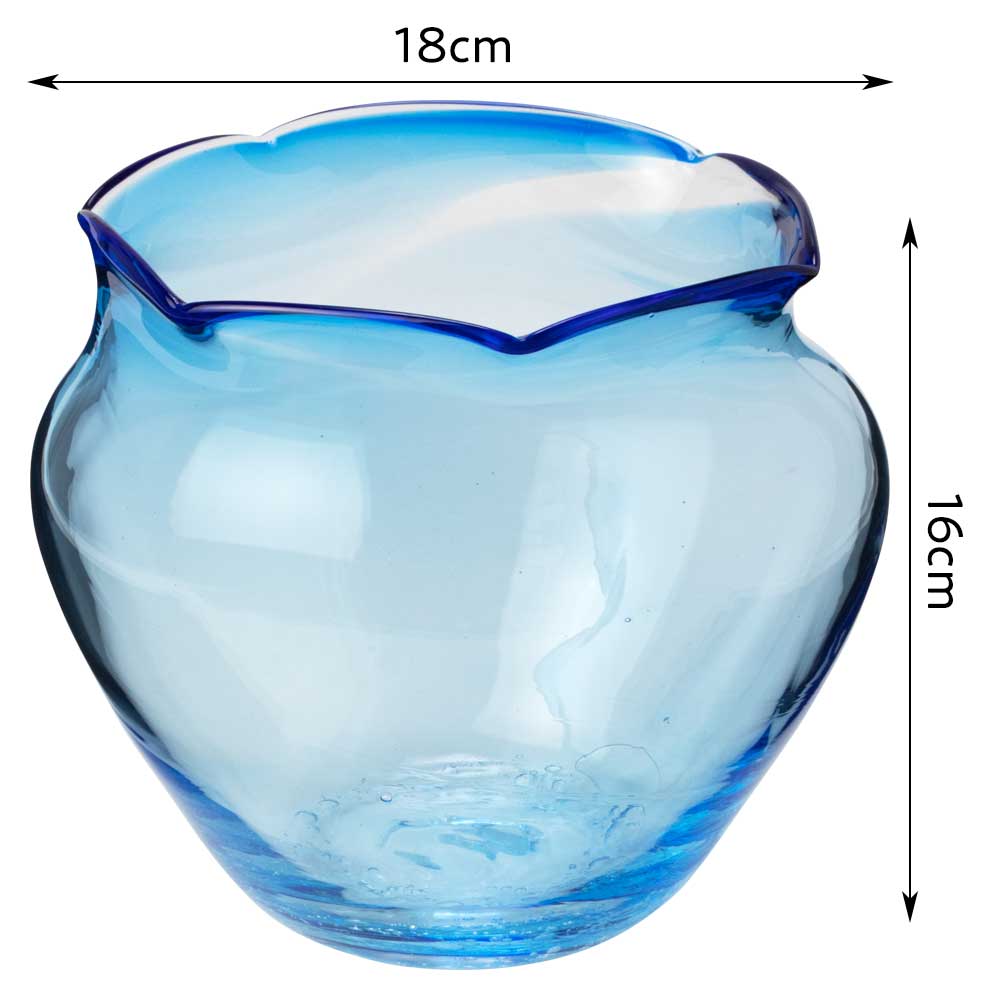 楽天市場】吹きガラスの金魚鉢 大001・青 宙吹き製法で作られた