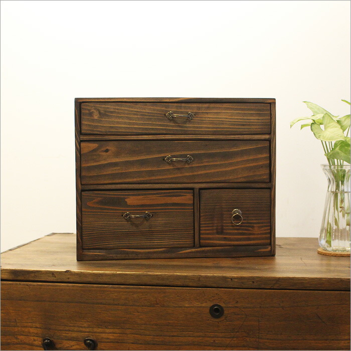 アンティーク調和風木製箪笥 引き出し3つ ダークブラウン 【公式通販】