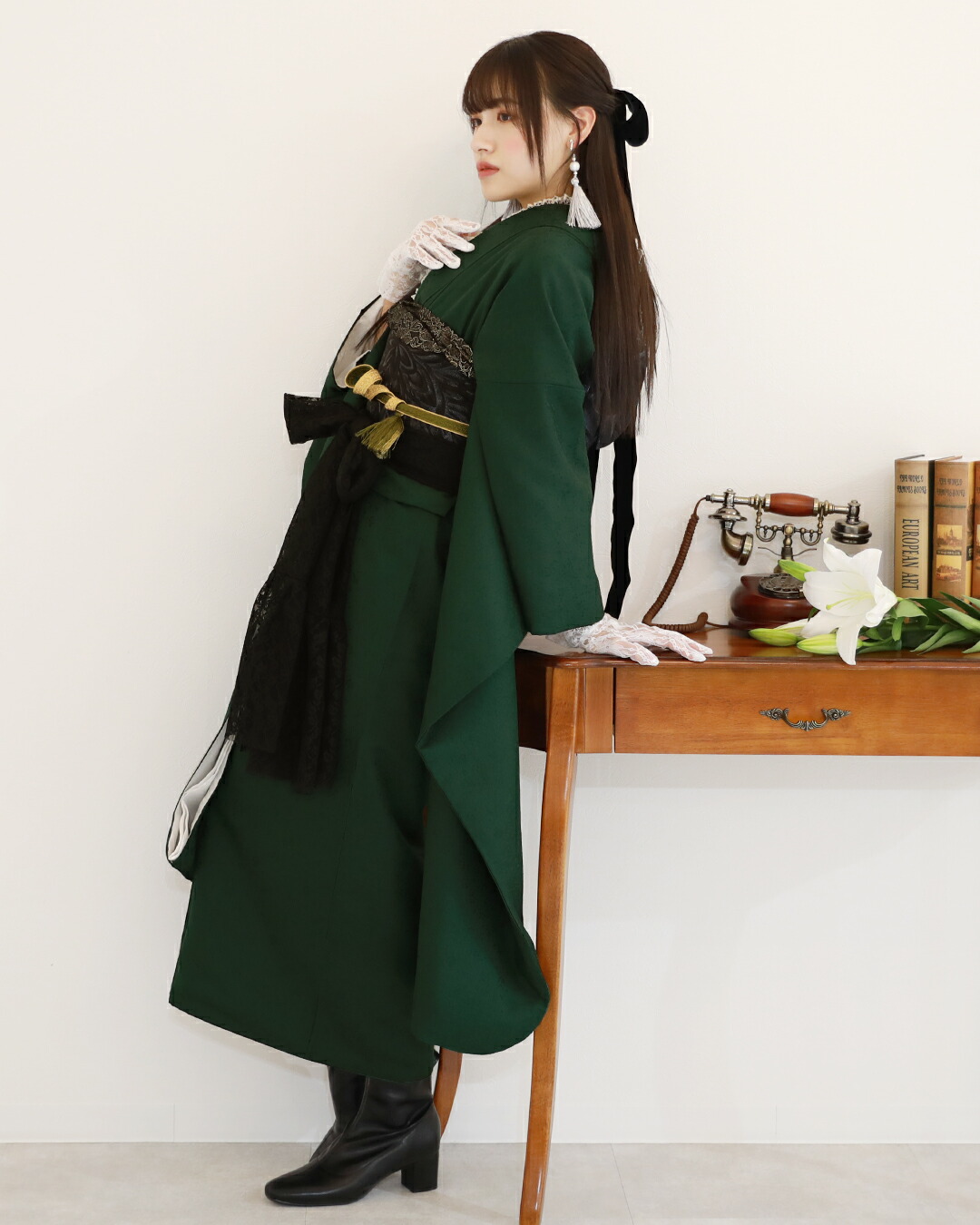 ☆™️ グリーン 無地 身丈160 振袖4点セット‼️お振袖セット‼️ 本物