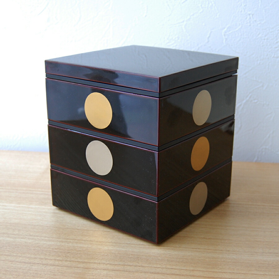 楽天市場】越前塗 5.0三段重 日月 溜（タッパ付） 重箱 3段 5寸