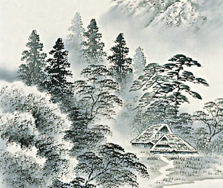 住千代数 掛軸 「晩秋」 サイン落款入り 共箱付き 日本画 雪山 25.5.31