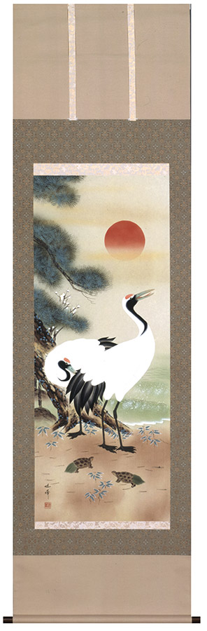 楽天市場】掛け軸 掛軸 松竹梅鶴亀 河合旭峰 尺五立(54.5×190cm) 桐箱