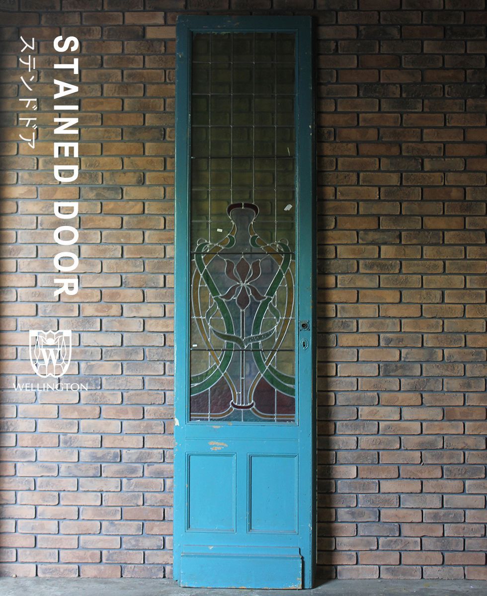 英国アンティーク◇ステンドグラス入窓g/ガラスドア扉/間仕切枠/建材