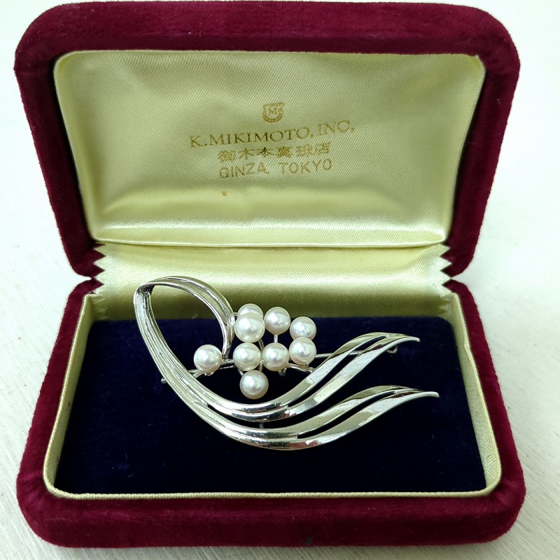 MIKIMOTO ミキモト パール ブローチ 真珠SILVER シルバー S刻印 13粒