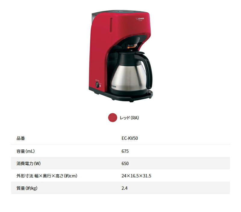 楽天市場】象印 コーヒーメーカー レッド EC-KV50 (RA) 珈琲通