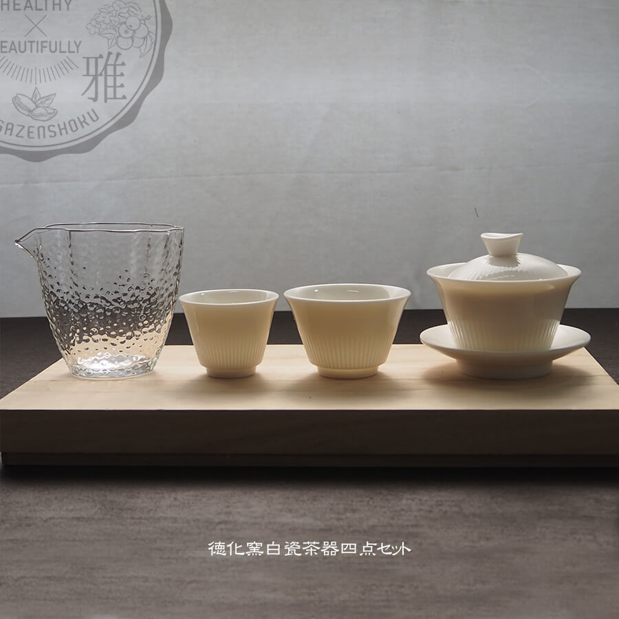 鎌倉名家蔵60】徳化窯白磁煎茶碗五件組・桐箱付属