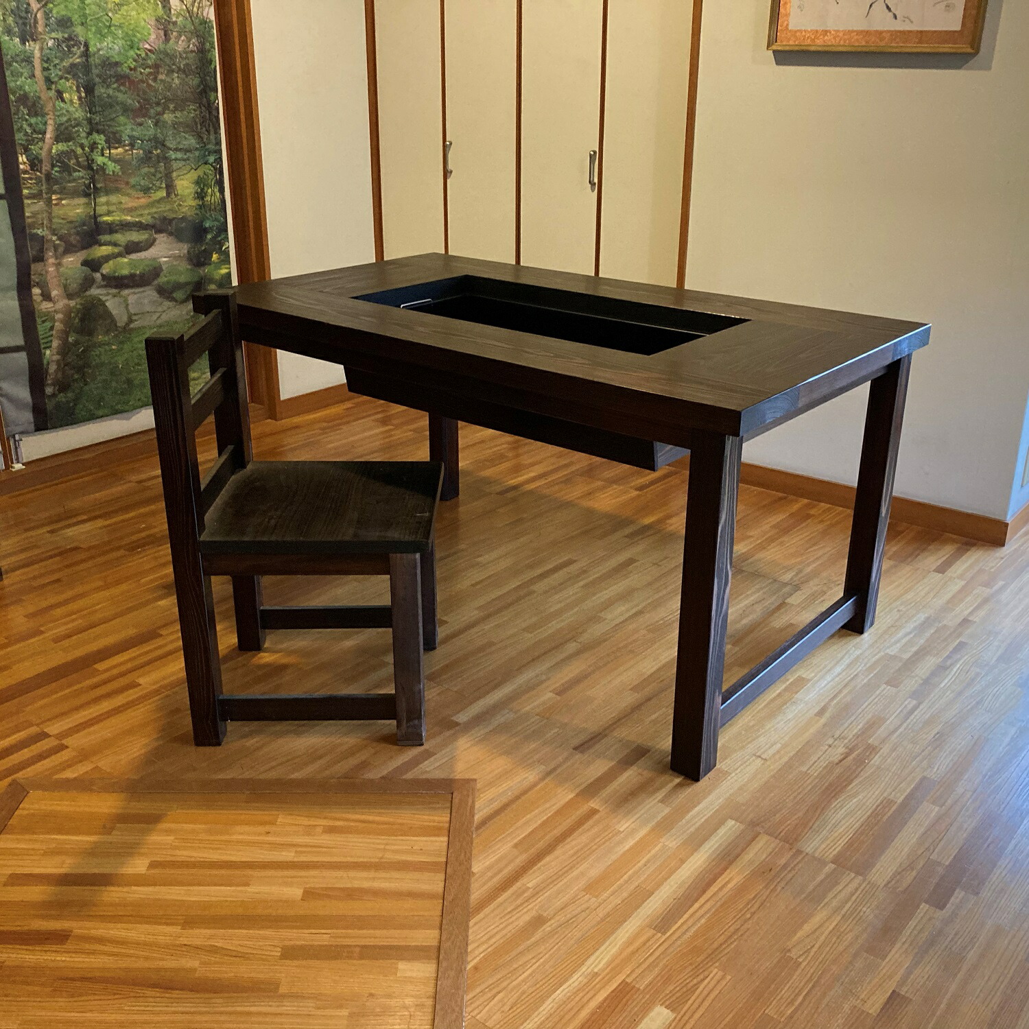 楽天市場】大型ダイニング囲炉裏テーブルと木製椅子4脚のセット