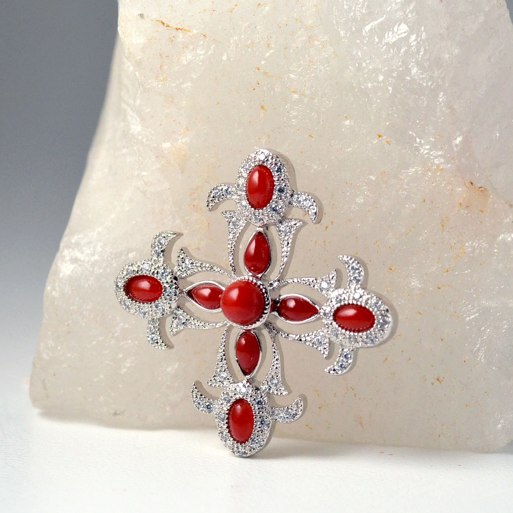 楽天市場】血赤珊瑚 ブローチ サンゴ ペンダント さんご キュービック