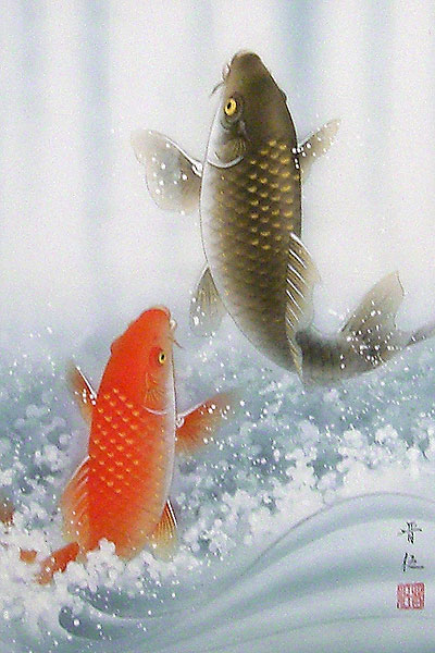 楽天市場】【和額】鯉の滝登り！佐藤 晋伍 横47×縦57cm 【送料無料