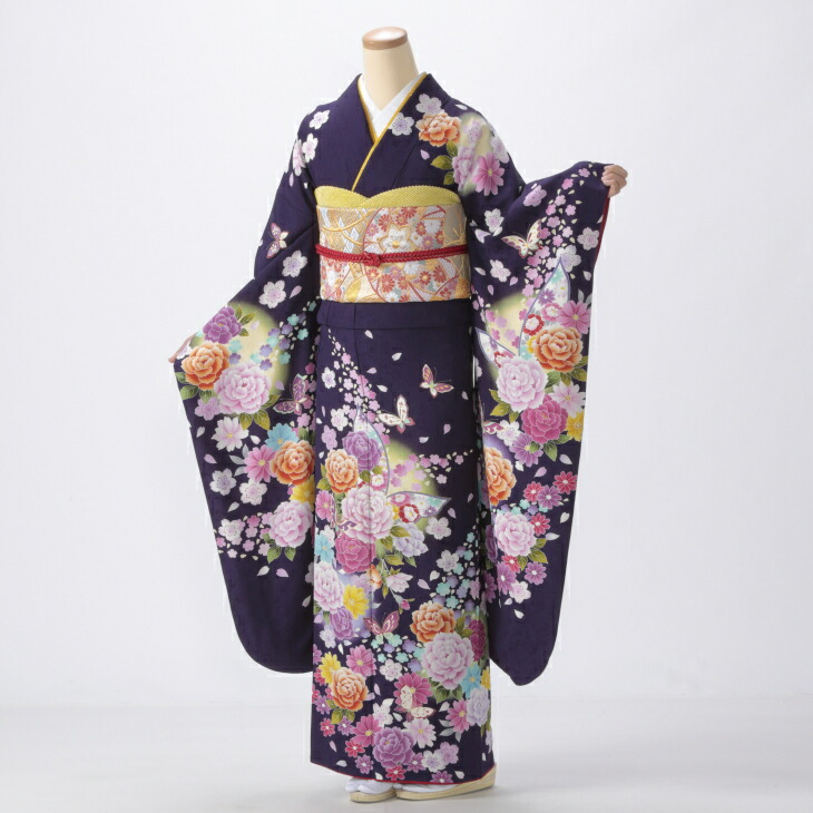 作家物] 振袖正絹成人式結婚式紫水色たたき高身長縮緬卒業式