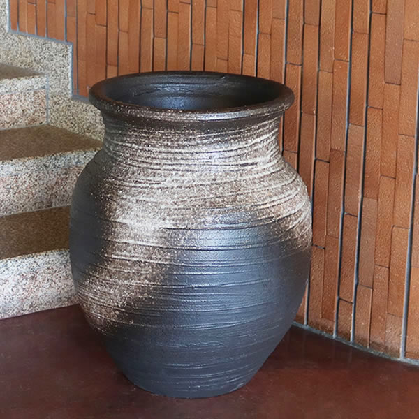 信楽焼 持ち手付き壺 信楽 山水壺（特殊技法による製作品）16号｜中村