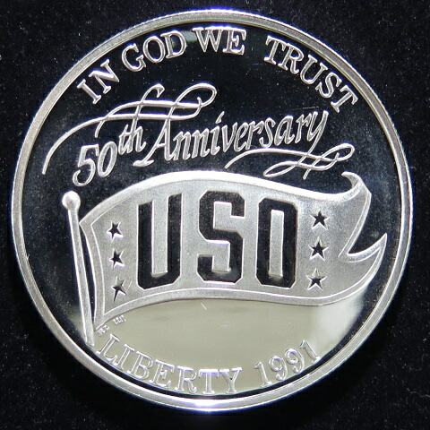 楽天市場】アメリカ 米国慰問協会(USO)50周年 1ドルプルーフ銀貨 1991