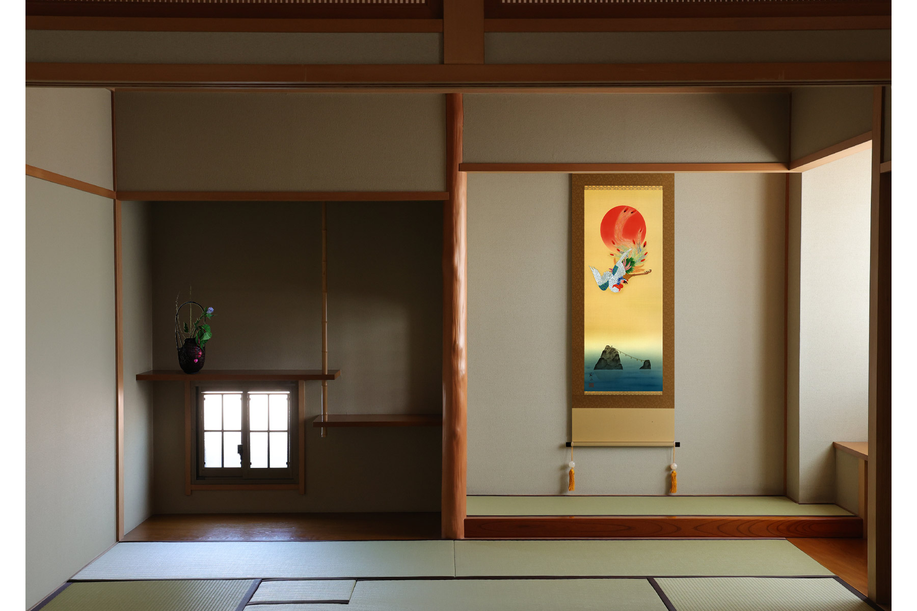 楽天市場】掛け軸「瑞陽鳳凰図」 河村蘇水 尺五立 サイズ：54.5×190cm