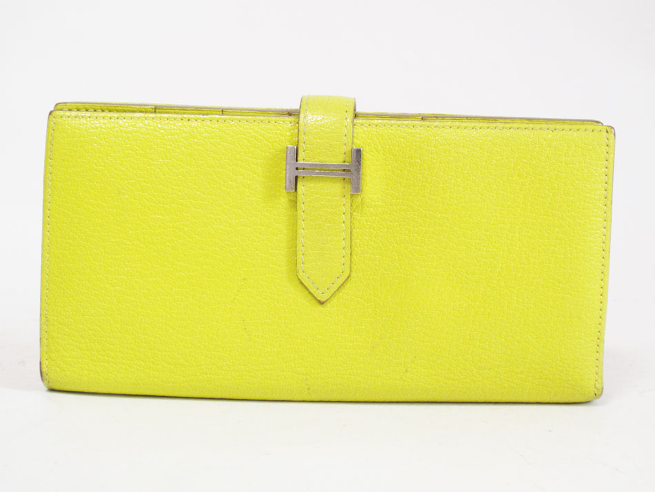 エルメス ベアン 長財布 イエロー 二つ折り H金具 レザー 0057 楽天