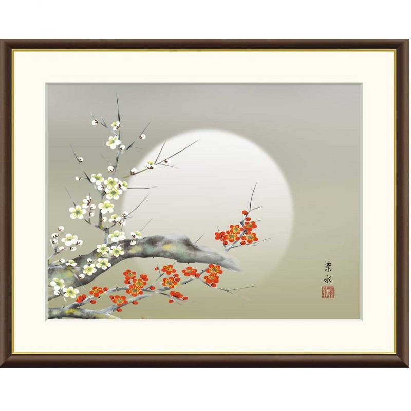 種類3：f8 額絵 緒方葉水 月下紅白梅 f8・f6・f4サイズ 現代日本画