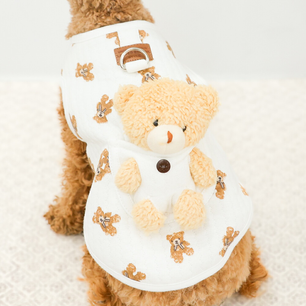 犬服ハンドメイド くま×ドットリブSSサイズ