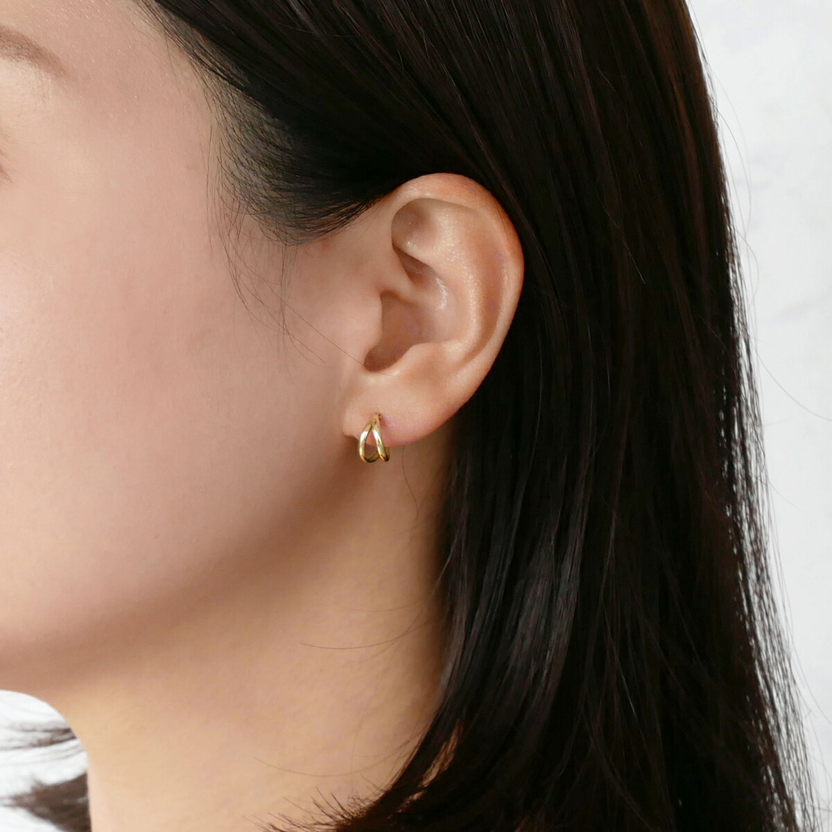 楽天市場】K10イエローゴールド ダブルフープピアス／ ヴイエー ヴァン