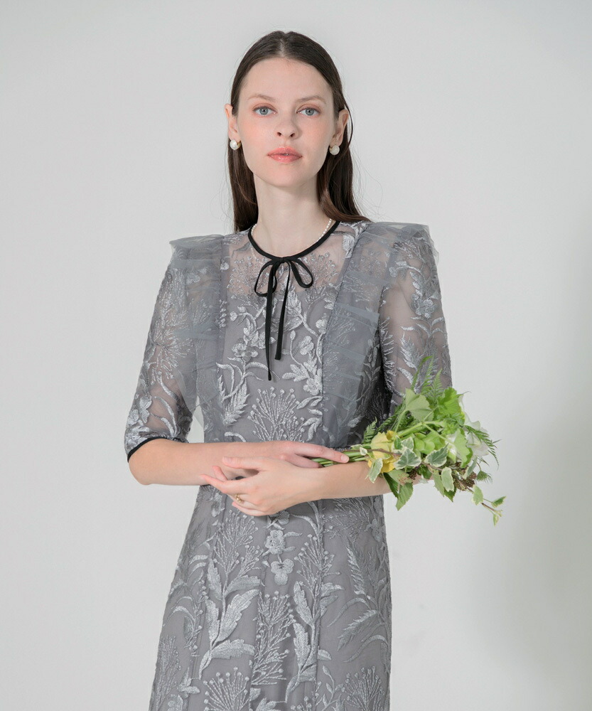 楽天市場】【LEJA】刺繍レース配色パイピングショルダーフリルドレス